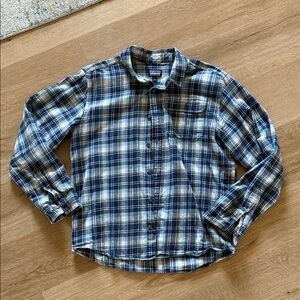 Patagonia Men's Blue and White Plaid Button-Down Shirt Organic Cotton
